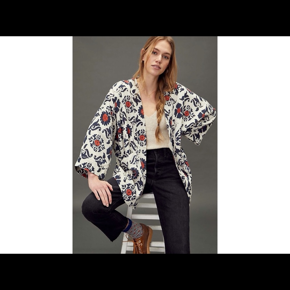 Anthropologie-Eleanor Kimono Jacket (Orange Motif)